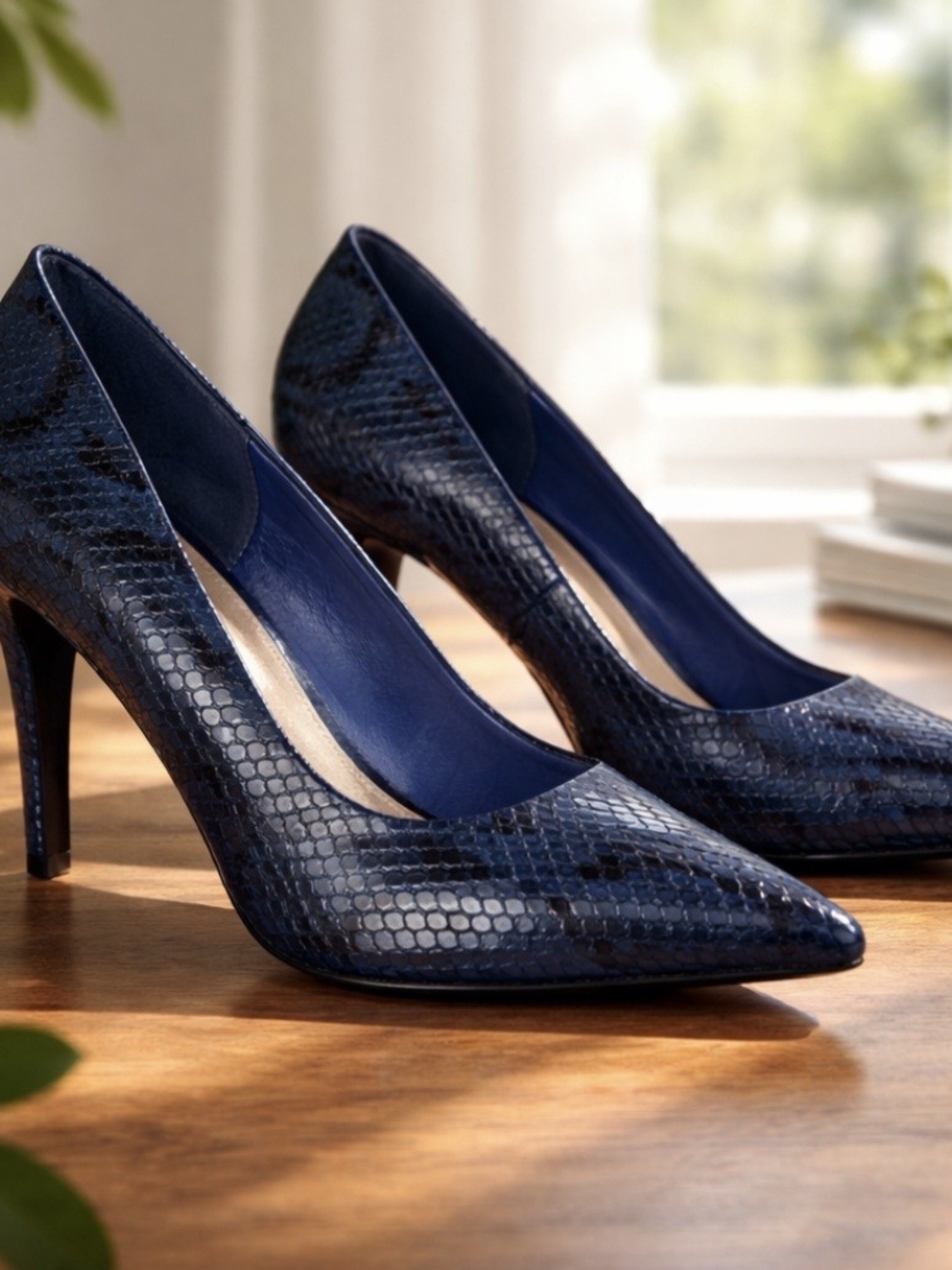 JustFab Navy Snake Skin Pattern Heels
